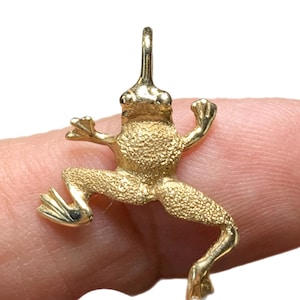 Vintage 14k Gold Tree Frog Pendant Charm, Solid Gold