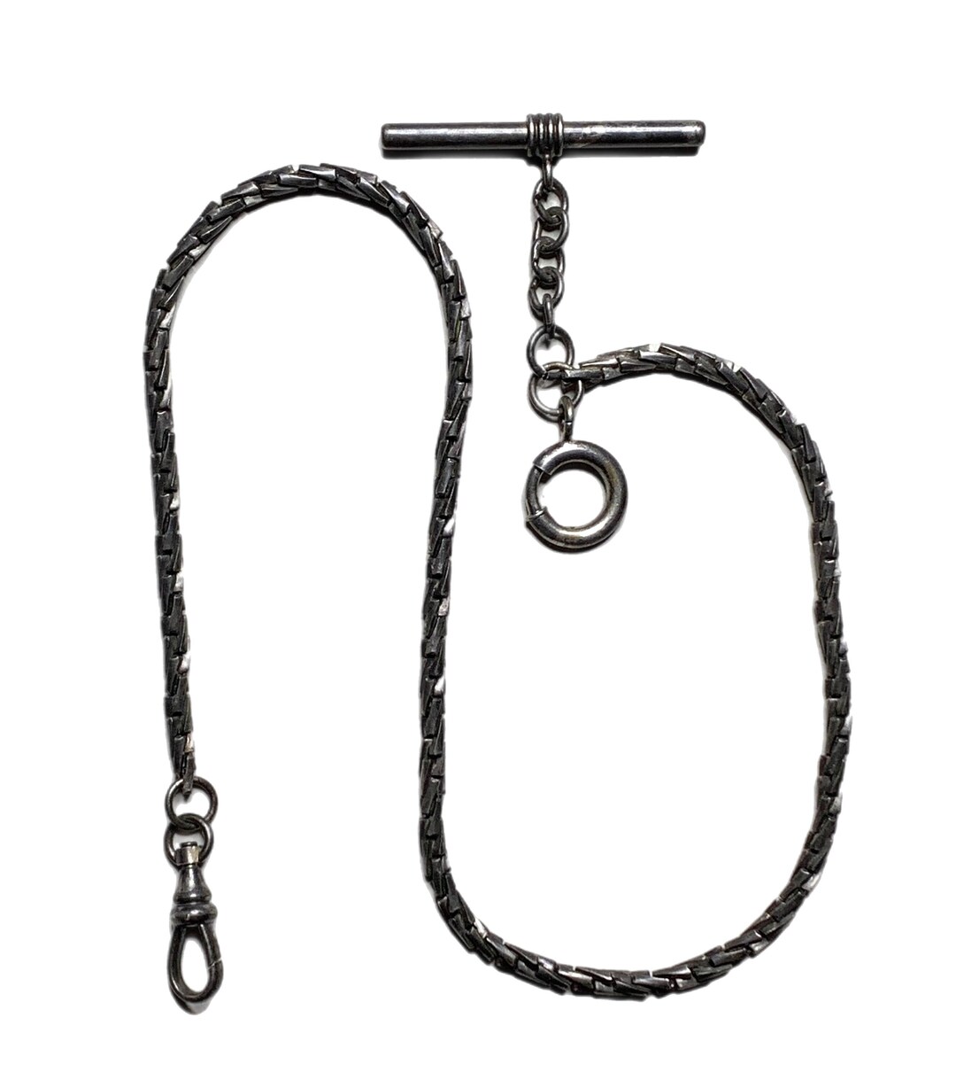 Deco Watch Chain Necklace With T Bar Silver Plate 14 Etsy