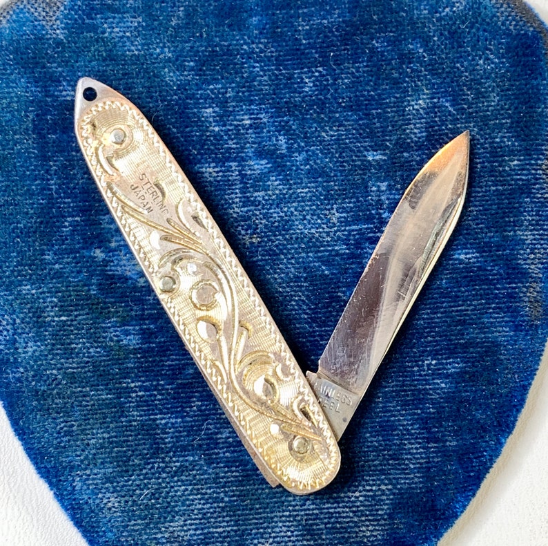 Sterling Silver pocket knife. Engraved pendant. Vtg jewelry. Etsy