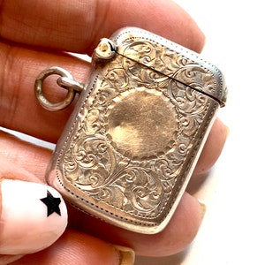 Antique Sterling Match Safe, Pocket Watch Fob, Hallmarked, Pill Box, Stash