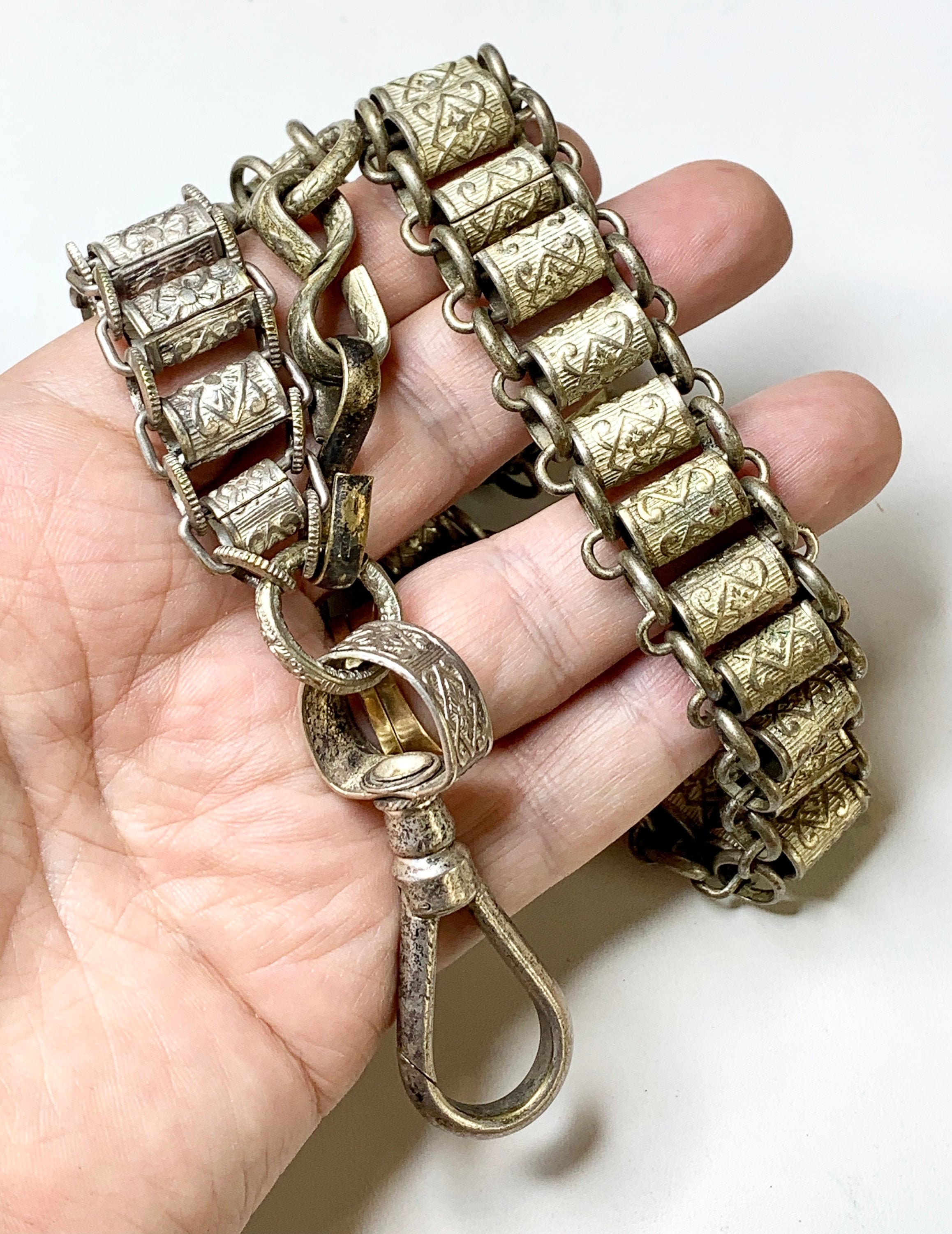 Antique Silver book chain Necklace. wide link choker collar. Etsy