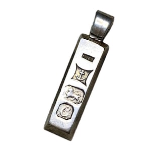 Vintage Sterling Silver Ingot Pendant, English Hallmarks, Bullion Bar