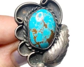 Old Pawn Turquoise Nugget Ring, Sterling Silver, Sz 7 1/2