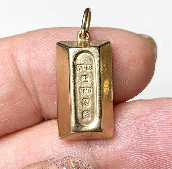 Vintage 9k Gold Bullion Bar Pendant 3D 