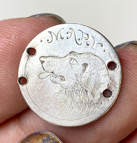 Victorian Love Token, Engraved Dog, “Mary”, 1886 L