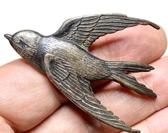 Repousse Swallow Brooch, Sterling Silver, San Juan Capistrano Souvenir