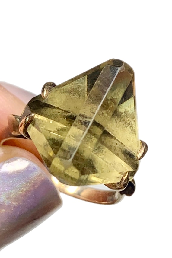 1960s Modernist 14k Gold Cocktail Ring, Faceted Ci