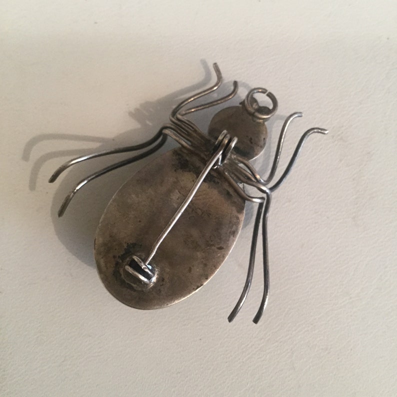 Vintage Spider Pin Sterling silver Jade Jadite? Vintage jewelry Bug Collectible Jewelry runway fashion LA eb