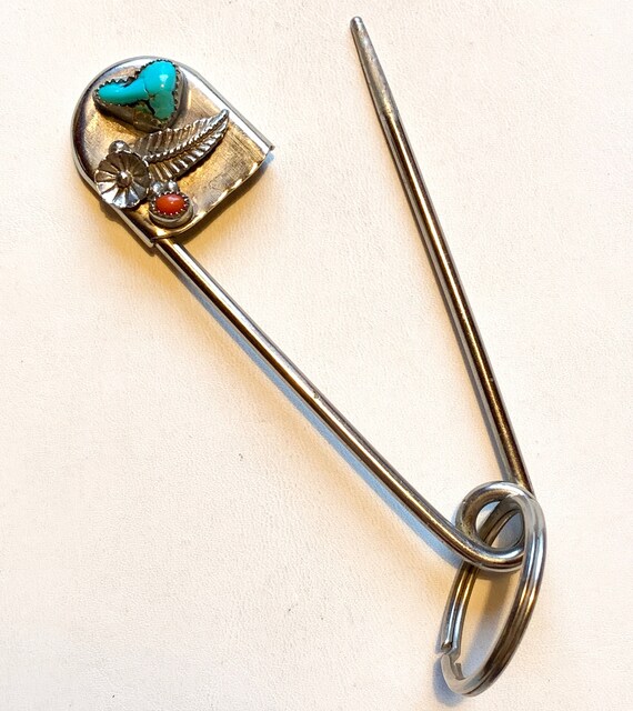 Turquoise safety pin. 5” brooch. Hat pin. Lapel pi