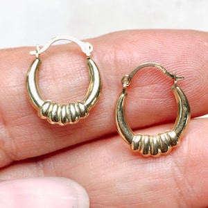 Vintage 10k Gold Huggie Hoop Earrings, Puffy, Hollow