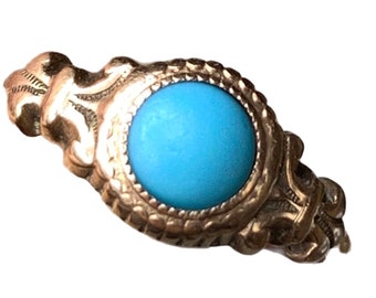 Antique 10k Gold Persian Turquoise Ring, Sz 5 1/4, Fine Jewelry