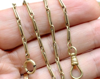 Antique 14k Gold Watch Chain, Fettered Trombone Links, 15” Necklace, 10+ Grams