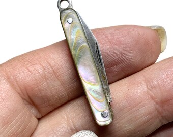 Art Deco Abalone Fruit Knife, Pendant, Fob, Pocketknife, 1 5/8”