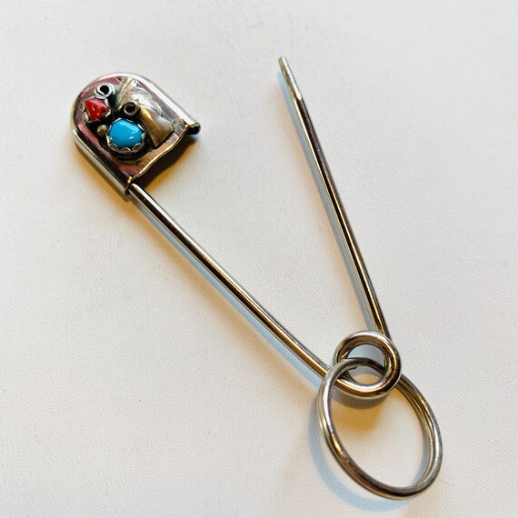 Southwestern turquoise safety pin. Hat pin. Jacket