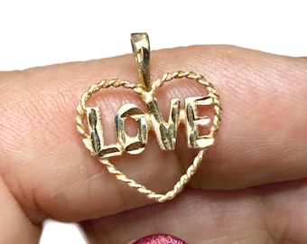 Vintage 14k Gold Liebe Herz Charm, Gold Anhänger