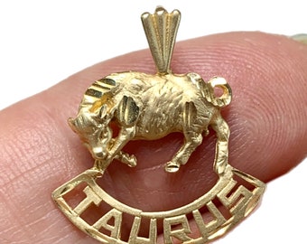 Vintage 14k Gold Taurus Charm, Michael Anthony, Zodiac Pendant