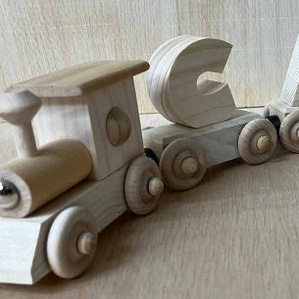 4 CAR PERSONALIZED Natural Wood Toy Train