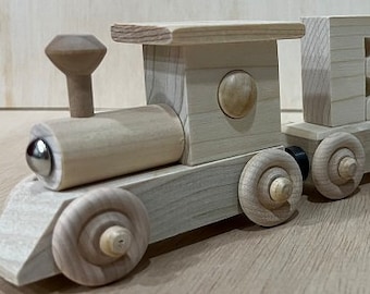 2 CAR PERSONALIZED Natural wood toy train