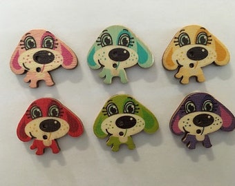 DRESS IT UP BUTTONS ~ RUFF RUFF ~ 6 CUTE DOGS with RED HEART ~ PET ~ ANIMAL ~