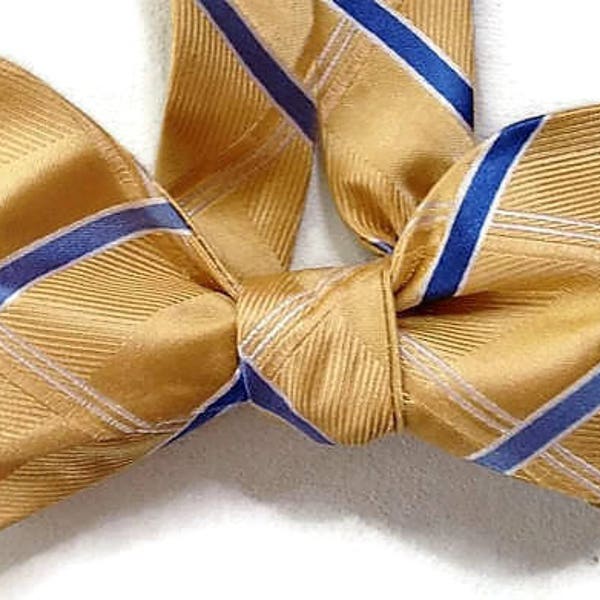 Silk Bow Tie for Men - Yellow Stripe - One-of-a-Kind - Handcrafted, Self-tie - Free Shipping