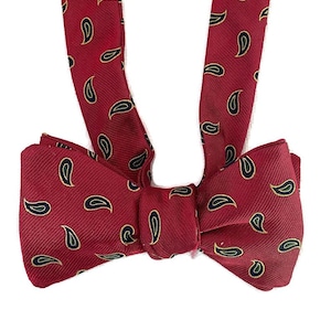 Silk Bow Tie for Men - Red Paisley  - One-of- a-Kind, Self-tie or Pre-tied