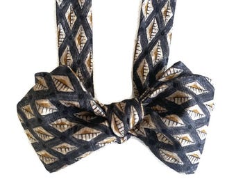 Handcrafted Silk Bow Tie - Vintage Vibe - One-of-a-Kind -  Pre-tied or Self-tie