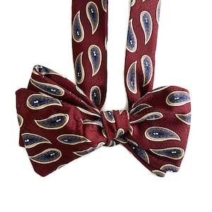 Silk Bow Tie for Men - Red Paisley - One-of-a-Kind, Handcrafted - Pre-tied or Self-tie
