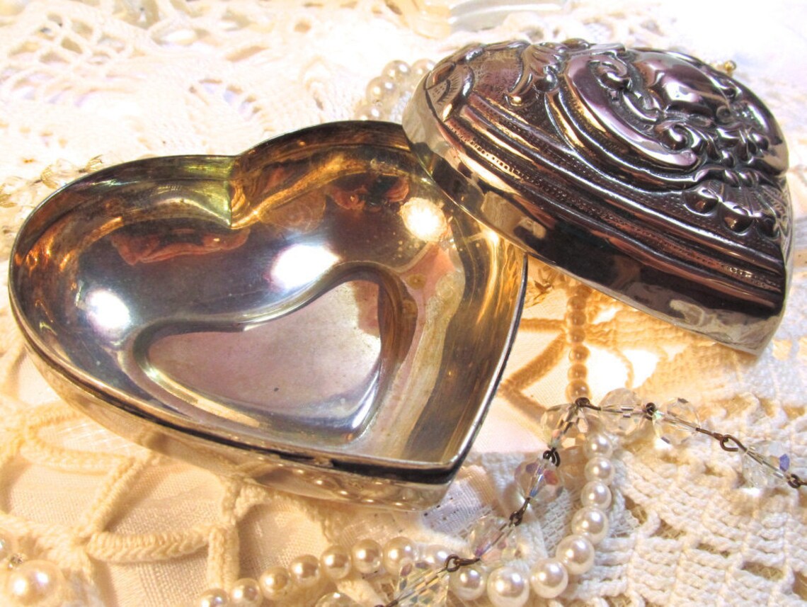 Silver Heart Shaped Jewelry Box 4 Keepsake Box Etsy