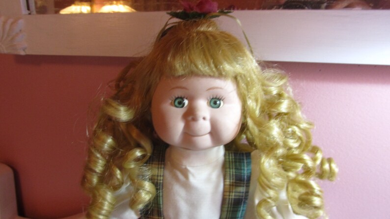 Rare 15 Porcelain Doll Cabbage Patch Curly Blonde Green Eyes Etsy