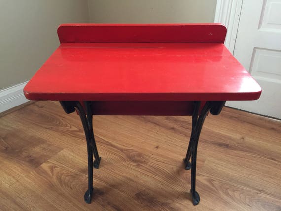 Antique Child S Cast Iron And Wood School Desk Primitive Image 0