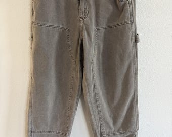 Spodnie robocze w stylu vintage z łatkami na kolanach, bawełniane, w kolorze greige, rozmiar 29