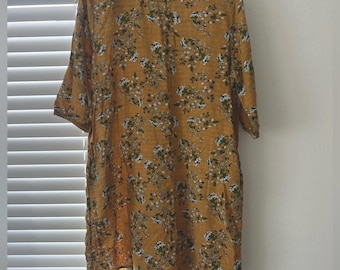 Vintage Gelbes Blumen Etuikleid Gr S/M