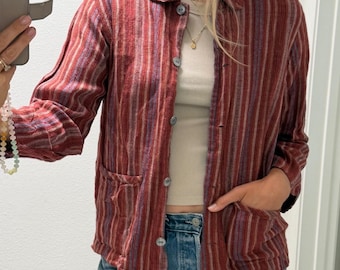 Vintage 90's Territory Ahead 100% Linen Striped Boho Shacket Sz M