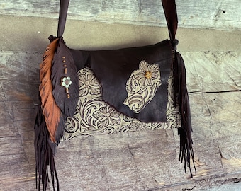 Western purse, leather purse, Embossed purse, cowgirl purse, brown purse, festival purse, bags and purses