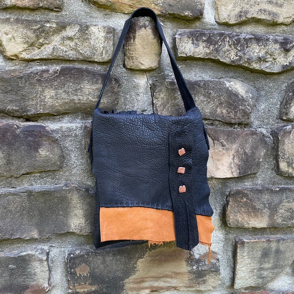 Black Buffalo hide purse, Shoulder bag,  Black Leather purse, Bison purse, Conceal Carry Purse