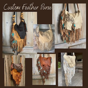 Custom Feather Purse, Custom Personalized Purse, custom leather purse, Deerskin purse, Hippie Purse, Boho Purse, Fringe Purse