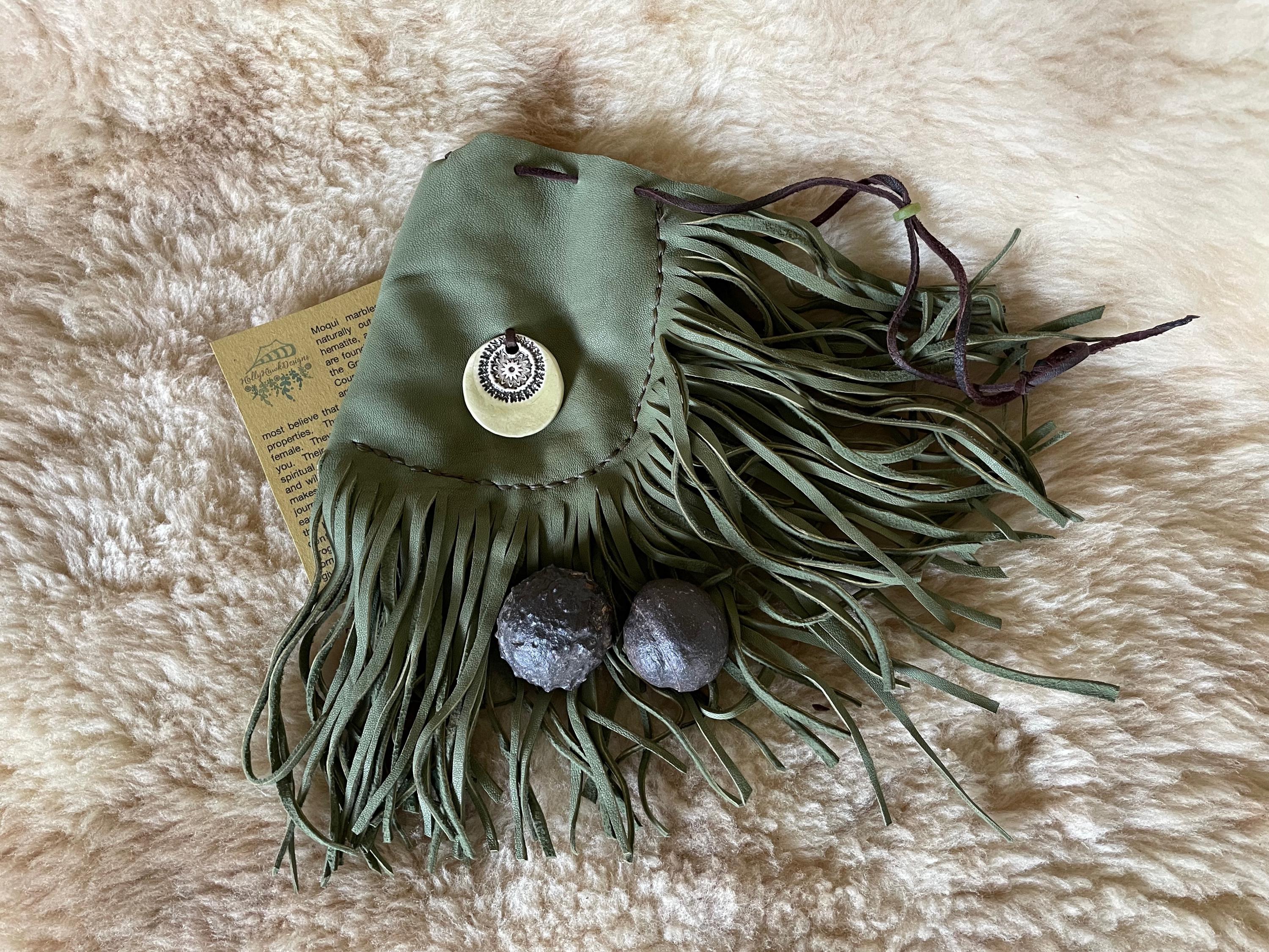 Shaman Stones with leather bag, moqui marbles, drawstring bag, meditation stones, earthing aid