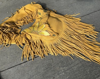 Sunflower purse, Floral purse, Boho Purse, Elk hide purse, Yellow purse
