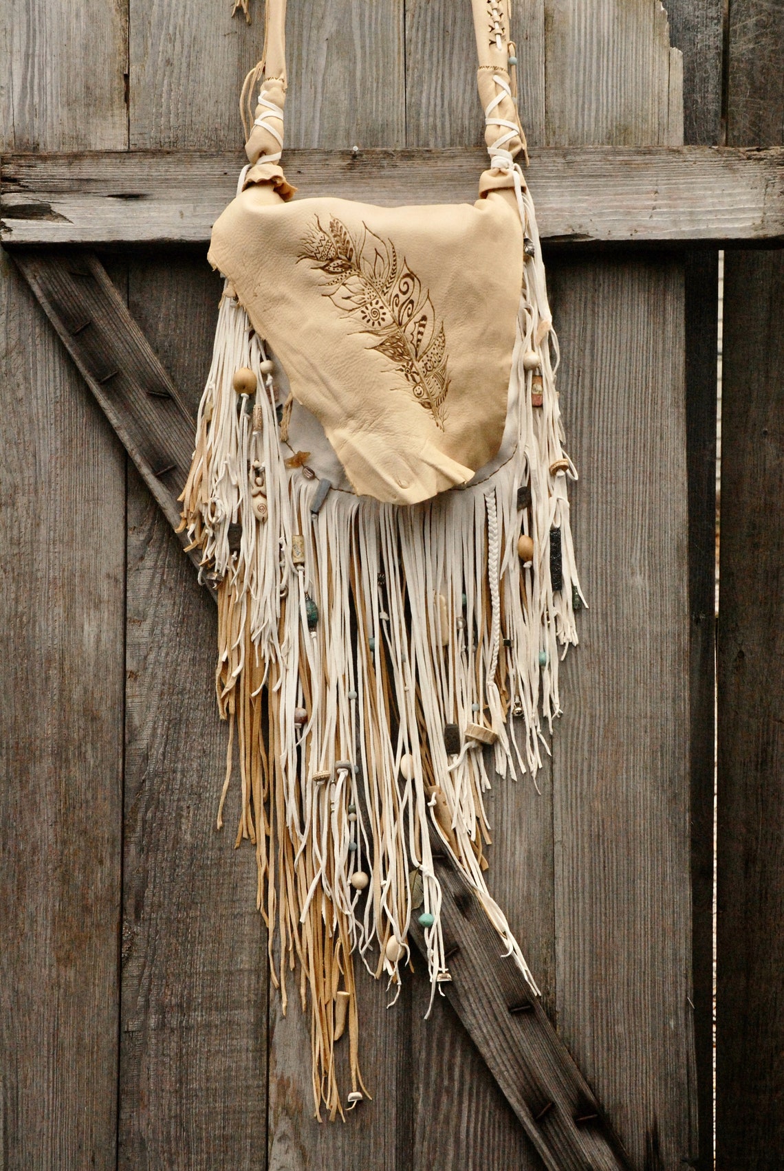 Beaded Feather Purse long fringe purse fringe purse leather Etsy