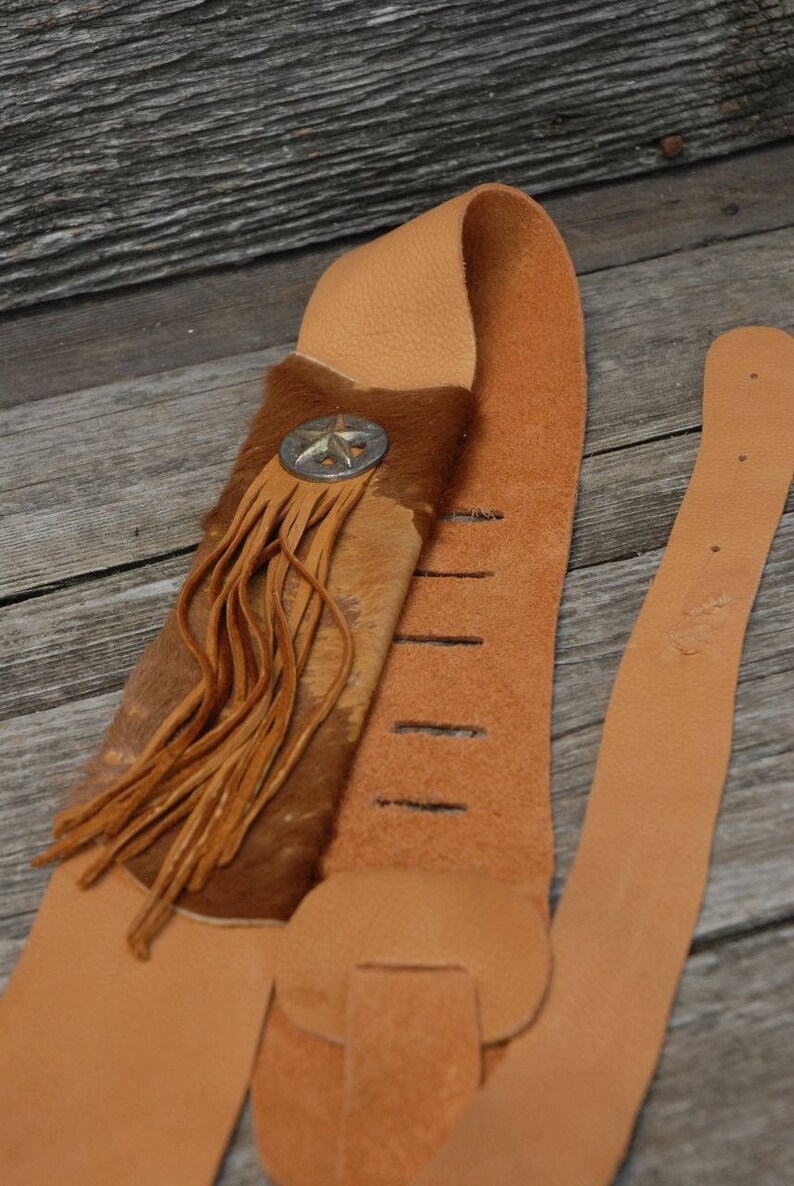 Western Guitar Strap Leather Guitar Strap Fringed Guitar Etsy