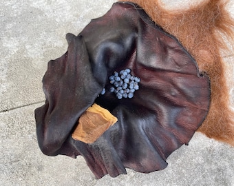 Palo Santo Leather Bowl, Trinket Dish, Felted Leather Bowl, Organic bowl