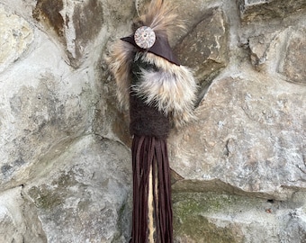 Palo de lluvia de fieltro, palo de lluvia de estilo nativo americano, palo de lluvia de 20 pulgadas, instrumento de sanación sonora.