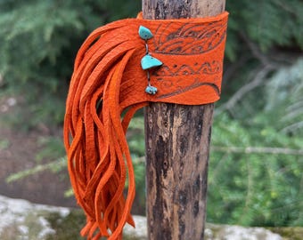 Orange Rain Stick, Tribal Rain Stick, fringe rain stick, rainstick