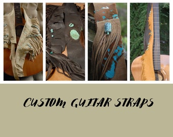 Custom Guitar strap, Leather Guitar Strap, Fringed guitar strap, Horse Hair guitar strap, personalized guitar strap