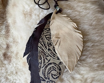 Leather feathers, Purse Charm, boho Leather feathers, Fan Pull, dangle feathers, purse accessory