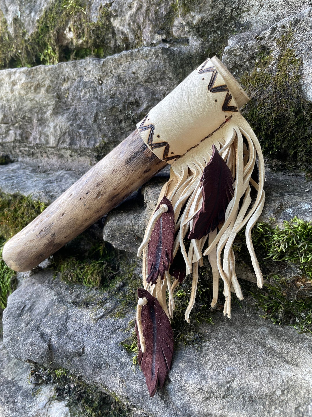 Tribal Rain Stick, Zig Zag Rainstick, Beige Rain Stick, Fringe Rain