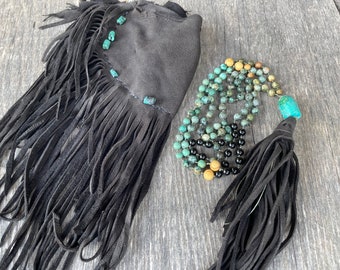 Mala Perlenkette, 108 Perlen, Gebetskette, Meditationskette, Erdungsperlen, Mala Perlen mit Ledertäschchen