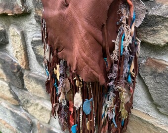 Fringed bag, Fringed Leather purse, Leather and Fiber purse, Southwestern purse, Mini purse, Sexy pursebags and purses