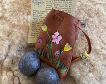 Moqui Marbles, meditation stones, Shaman Stones with leather bag,  meditation aid, grounding, grounding meditation stones
