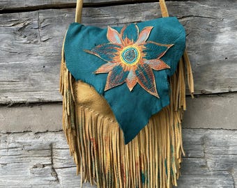 Elk Purse, Fringed Purse, Leather Feather Purse, Native American Inspired Purse, Boho Leather Purse